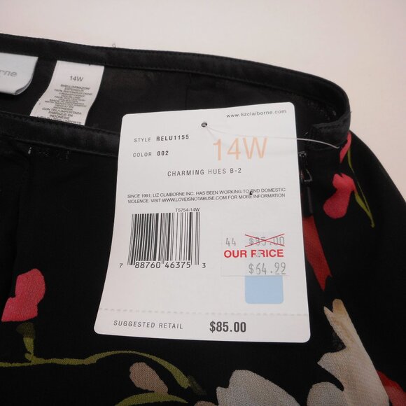 NWT Liz Claiborne Women's Size 14W Midi A-line Skirt Side Zip Dark Floral Print - Picture 8 of 10